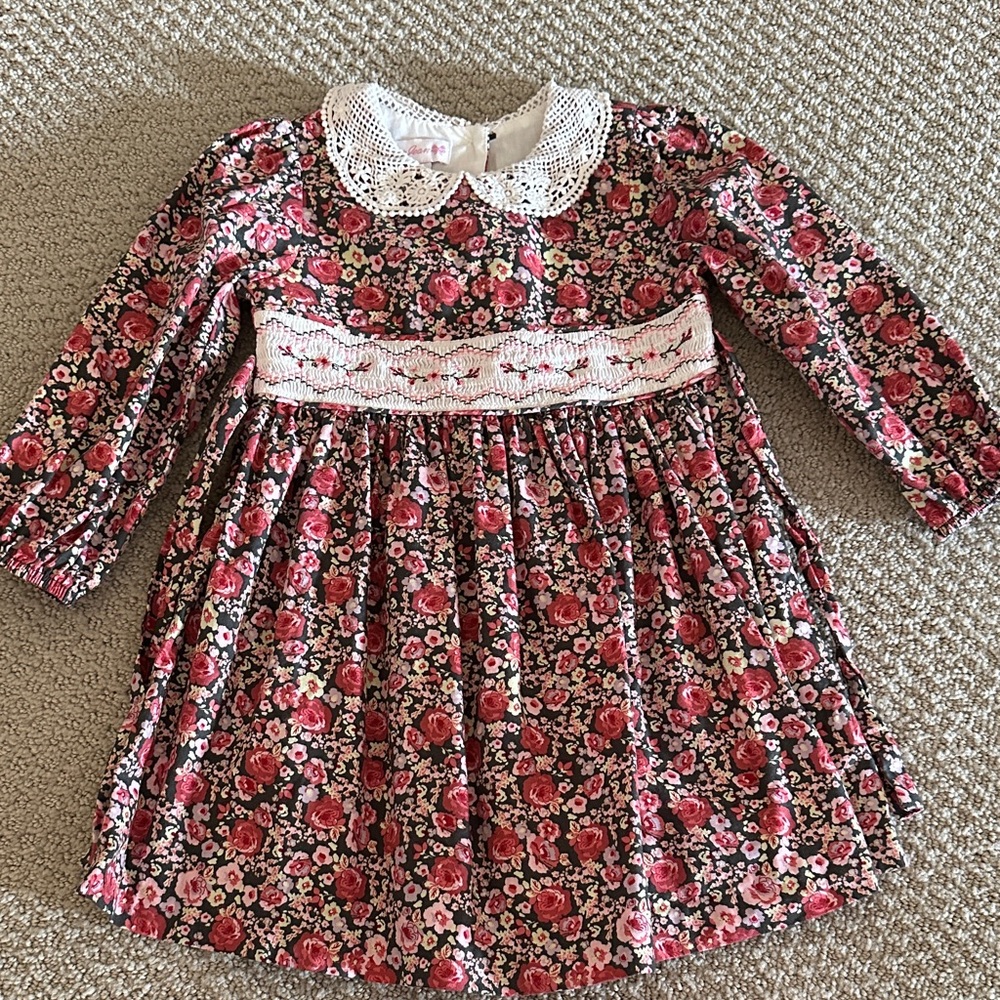 Floral Pink and White Kids Dress